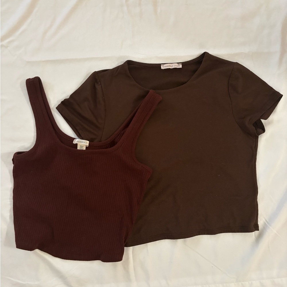 2pc Brown Bundle Set- Bozzolo Tank Top and Sincerely Jules Top